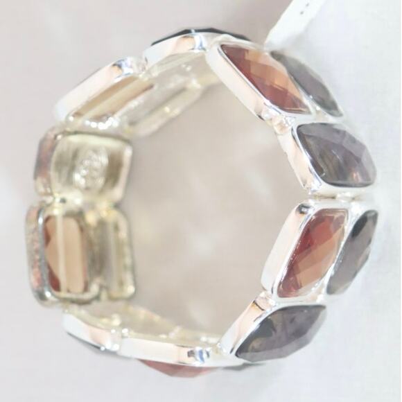 Dana Buchman Stretch Bracelet Silver Tone Bezel Faceted Brown Colored Stones - Picture 6 of 9